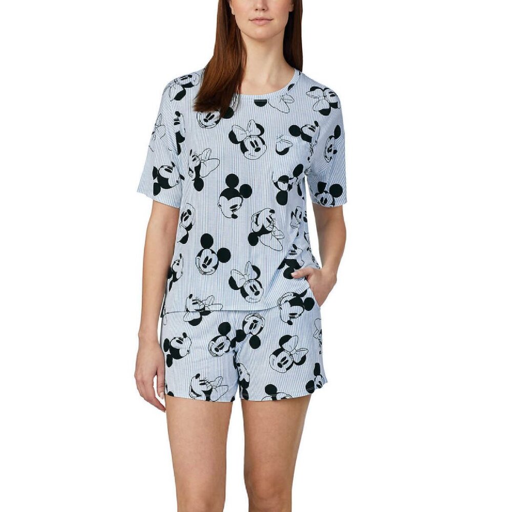 Womens Disney Short Pajama Set with Pockets striped mickey Mouse Small